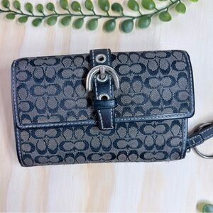 Vintage Coach Signature Canvas Buckle Wallet 6682 Brown Black Key Ring Y2K